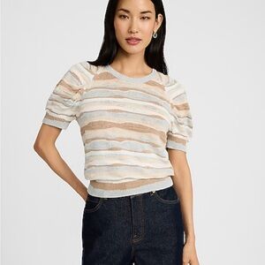 Express Cream and Tan Striped Crop Sweater